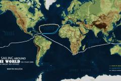 Mapa s vyznačenou plavbou Martina Dolečka kolem světa